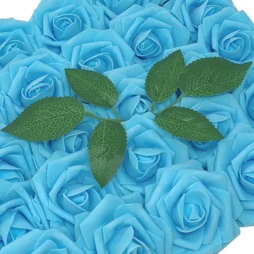 Vista 16 de Wrapables® Flor de rosa artificial, flores de tacto real para ramos de boda y centros de mesa, aguamarina