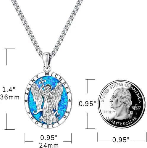 Vista 2 de Eusense Collar de ópalo para mujeres y hombres, joyería de ópalo azul y blanco de plata de ley 925 con dije de ópalo auténtico, regalo
