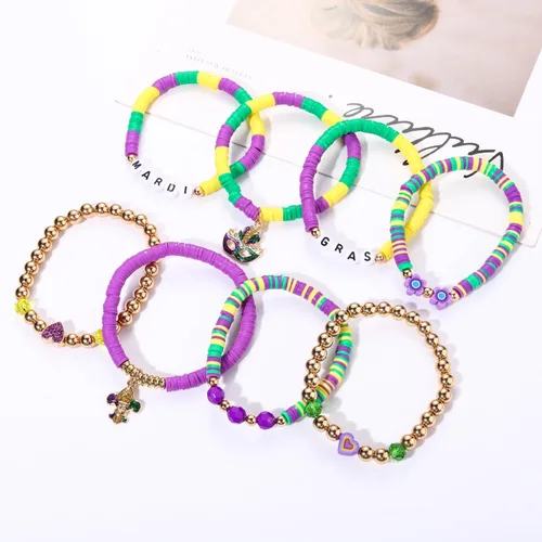 Vista 35 de Surfer Heishi - Pulseras apilables para mujer, apilables, de vinilo arcoíris, disco de arcilla, pulseras elásticas para la amistad, joyería bohemia