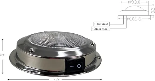 Vista 6 de Pactrade Marine Luz de cúpula de 12 V - lente de 5 pulgadas, blanco cálido incandescente, luz de barco de acero inoxidable con interruptor