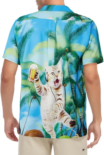 Vista 135 de Camisa hawaiana para hombre, con estampado floral, cómoda, con botones, casual, manga corta, ropa de playa para hombre