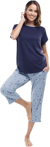 Vista 2 de jijamas Increíblemente suave juego de pijama de algodón Pima para mujer, capri