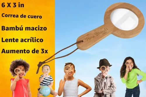 Vista 4 de Lupa de madera para niños, juguete de aventura de aprendizaje Montessori de madera - Aprende y explora - Lupa de madera
