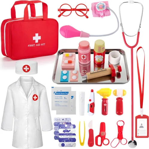Vista 9 de Kit de médico para niños, 36 piezas de juego de doctor para niños pequeños de 3 a 5 años con bolsa de almacenamiento médico y estetoscopio real