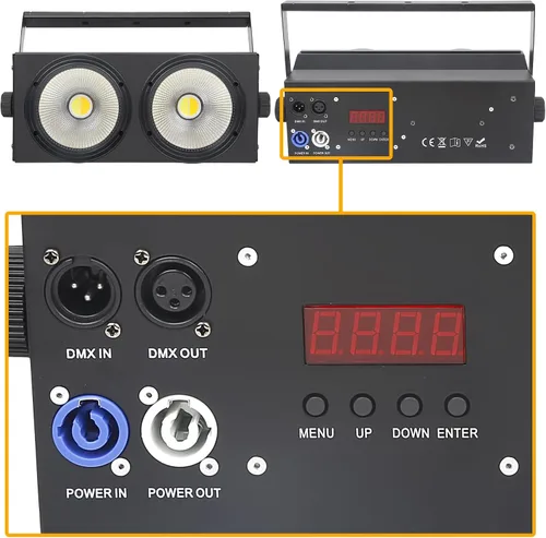 Vista 5 de MAD OWL Luces LED de 200 W, 2 ojos fríos y blancos cálidos, control DMX, activación de sonido, estroboscópico COB para teatro, iglesia, eventos