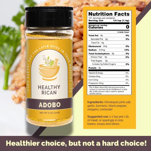 Vista 3 de Healthy Rican Adobo Sazón Sofrito Condimento y Hierbas Mixto en Polvo Sin OMG Sin Conservantes Sin MSG Sin Colorantes Artificiales Sin Gluten Apto
