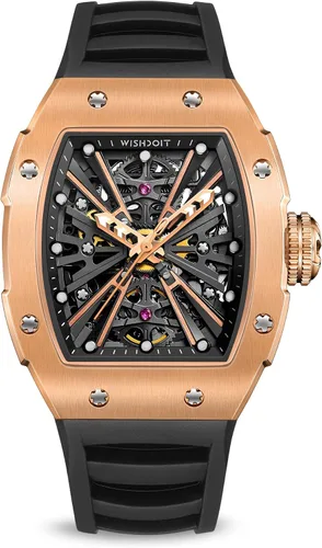 Vista 2 de WISHDOIT Relojes de pulsera mecánicos automáticos Tonneau para hombre, acero inoxidable, con forma de barril, estilo deportivo, impermeable, correa