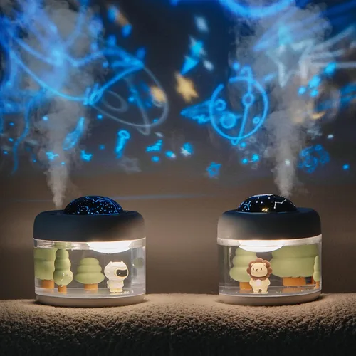 Vista 4 de HASMI Humidificadores para dormitorio lámpara de proyección humidificador de aire inalámbrico 2000 mAh batería recargable proyector USB