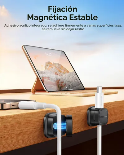 Vista 2 de Paquete de 30 clips magnéticos para cables Organizador de cables, correas para cables ajustables y suaves, accesorios de gestión de cables Rocoren