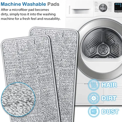 Vista 10 de TETHYS Juego de trapeador y cubo de piso plano para sistema profesional de limpieza de suelos del hogar con mango de aluminio/2 almohadillas