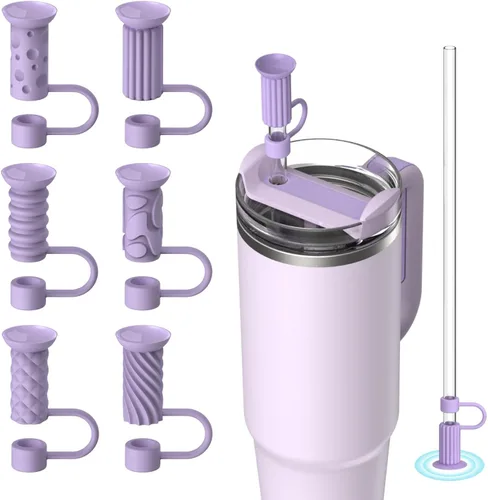 Vista 8 de 6 piezas de tapas con base de succión para pajitas, 0.4in/10mm, topper para pajitas para vaso Stanley 30/40 oz, negro 6 tapas de silicona