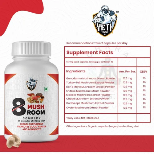 Vista 7 de Suplemento de hongos 8 complejos de hongos, 90 cápsulas, melena de león, cola de pavo, cordyceps, ganoderma, shitake, maitake, chaga, hongos ostra