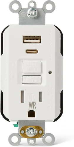 Vista 9 de Amazon Basics Receptáculo GFCI resistente a la intemperie con indicador LED, resistente a manipulaciones, protección contra fallas a tierra, 15