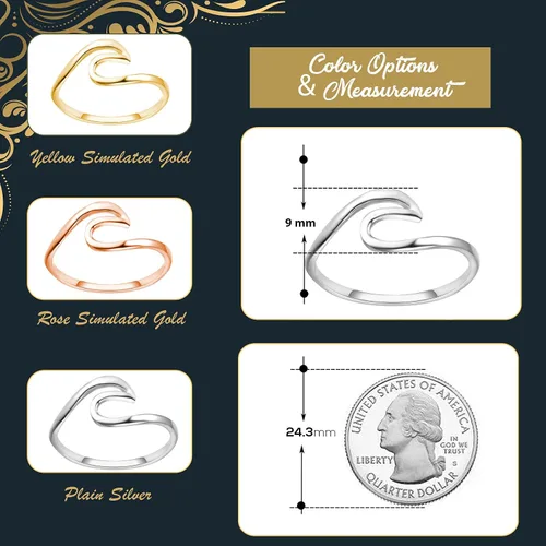 Vista 6 de CloseoutWarehouse Anillo de plata de ley 925 con diseño de ondas (tallas 2-15, opciones de color)