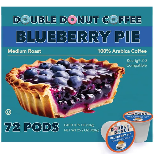 Vista 22 de Double Donut Coffee Cápsulas de café de arándanos, cápsulas de café con sabor a arándanos de una sola porción, café tostado medio para cafeteras