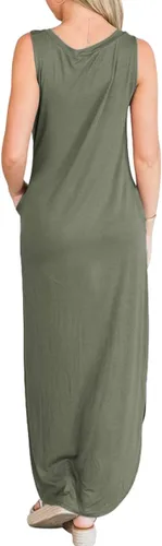 Vista 6 de ANRABESS - Vestido largo casual suelto para mujer sin mangas maxi vestido de playa con bolsillos