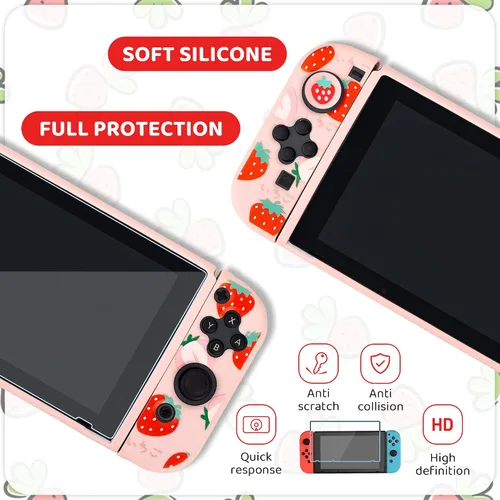 Vista 5 de RHOTALL Cute Strawberry Carrying Case for Nintendo Switch, Hard Portable Travel Case for Switch Accessories with Protective Shell, Shoulder Strap