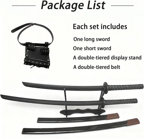 Vista 2 de 2PCS High-Toughness Polypropylene Training Martial Practice Katana Plastic Sword Unsharp with Stand and Belt