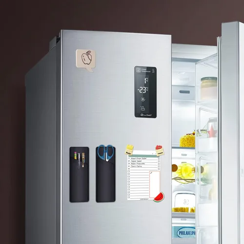 Vista 2 de Wisdompro Soporte magnético para bolígrafo, paquete de 2 portalápices de piel sintética para refrigerador, refrigerador u otras superficies