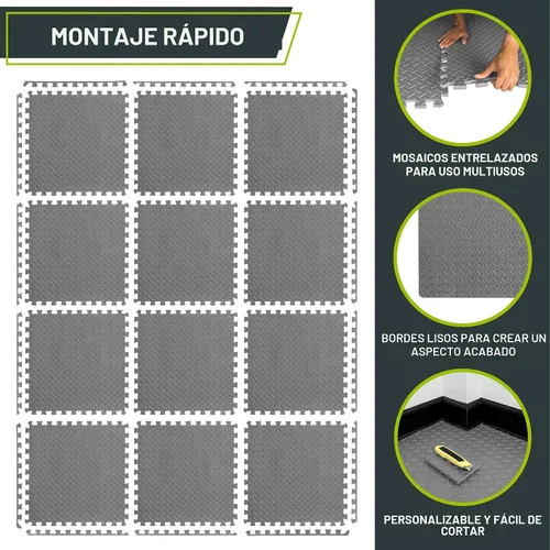 Vista 6 de ProsourceFit - Tapete de ejercicio tipo rompecabezas de ½ pulgada, losetas de espuma EVA entrelazadas para gimnasio en casa, para niños, gris, 24 x