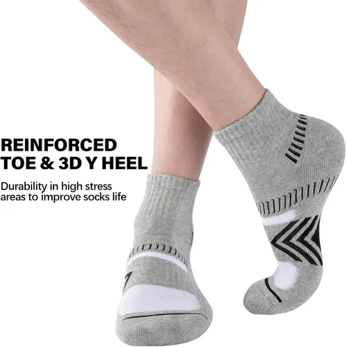 Vista 3 de COOPLUS Calcetines tobilleros acolchados para hombre, calcetines de algodón de rendimiento atlético
