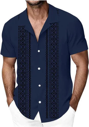 Vista 5 de Zeiyignr Camisa de guayabera cubana para hombre, camisas de manga corta con botones, camisas hawaianas de viaje, vacaciones, camisas casuales