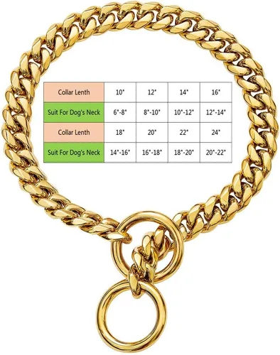 Vista 4 de Collar de perro de eslabones cubanos dorados para perros pequeños a grandes, bonito collar