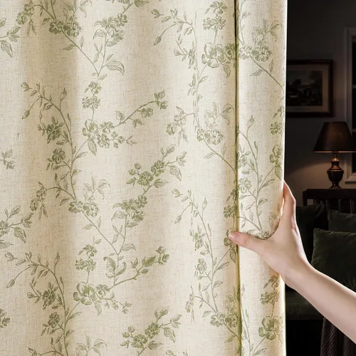 Vista 11 de jinchan Linen Blackout Curtains Blue Floral 63 Inch Back Tab 2 Panels Blue on Beige