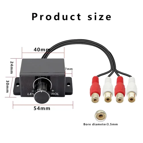 Vista 6 de XMSJSIY Controlador universal de nivel RCA amplificador de audio para automóvil, ajuste de audio RCA, perilla de control de volumen de graves