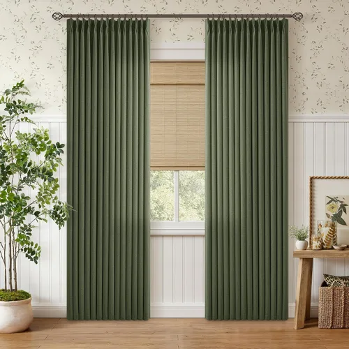 Vista 30 de TWODRAPES Juego de 2 paneles de cortinas plisadas de lino de 96 pulgadas de Avena