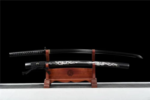 Vista 2 de Black Sword - Katana japonesa de espada completa, espadas largas de acero al carbono de 41 pulgadas Negro-2