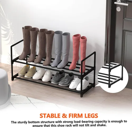 Vista 4 de Hsscblet - Estante de zapatos de metal de 2 niveles, organizador de almacenamiento ajustable para zapatos, almacenamiento apilable para botas