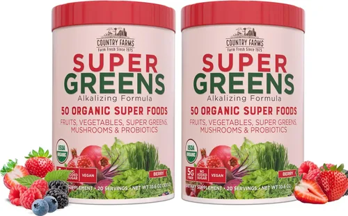 Vista 12 de Country Farms Super Greens Batido en Polvo de Manzana y Plátano, Súper Alimentos Orgánicos, Mezcla de Bebida Orgánica USDA, Frutas, Verduras
