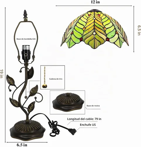 Vista 3 de Tiffany Table Lamp Stained Glass Bedside Reading Light W12H19 inch