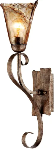 Vista 4 de Franklin Iron Works Aplique de pared rústico de desplazamiento ámbar, iluminación de metal dorado con cableado de metal de 23 1/2 pulgadas