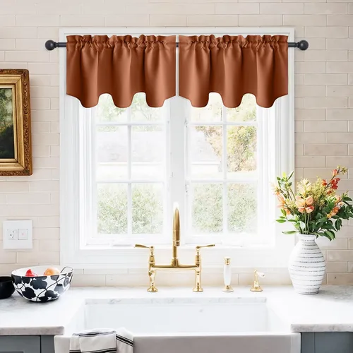 Vista 32 de NICETOWN - Cortinas con valances azul piedra para ventana de sala de estar, dormitorio, baño, 2 paneles estilo granja rústico para comedor, cortinas