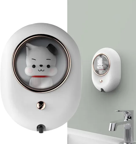Vista 4 de Dispensador de jabón de manos, dispensador automático de jabón de manos para niños, recargable, montaje en pared, dispensador de espuma sin contacto