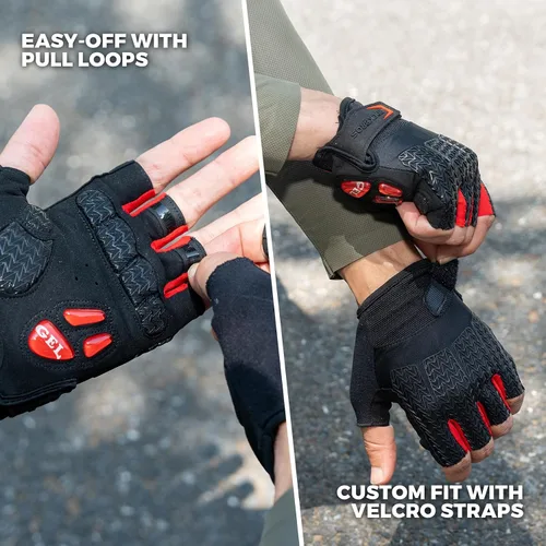 Vista 4 de ROCKBROS Guantes de ciclismo para hombres y mujeres con almohadilla antideslizante que absorbe los golpes, guantes de ciclismo sin dedos, ligeros