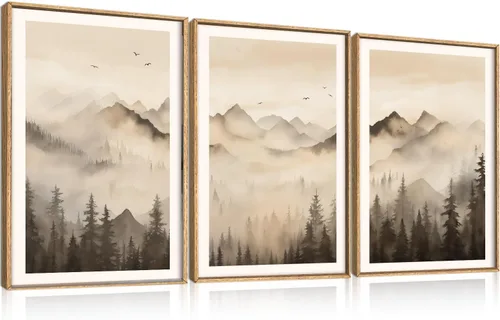 Vista 41 de Celestdeco Juego de arte de pared en lienzo abstracto y neutro grande con marco naranja, moderno y minimalista para pared, diseño geométrico bohemio