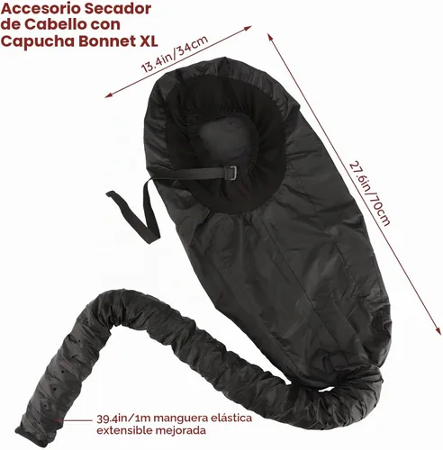 Vista 6 de Segbeauty - Accesorio para secador de pelo con capucha, extra grande, ajustable, con correa elástica para el cuidado del cabello rizado natural Negro