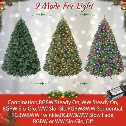 Vista 2 de GAOMON Árbol de Navidad artificial ancho de abeto Fraser preiluminado de Árbol de Navidad artificial esponjoso con 450 luces multicolor, 9 modos