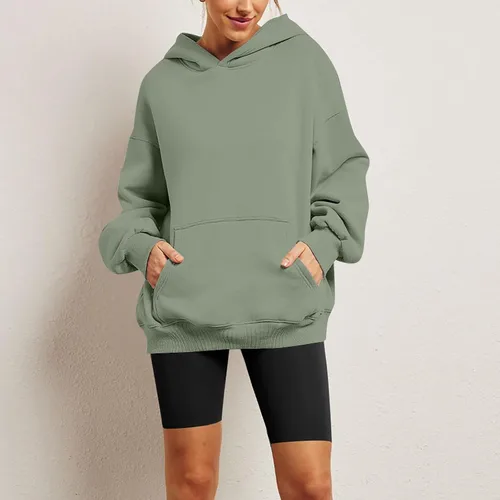 Vista 3 de Sudadera de gran tamaño con capucha de camuflaje para mujer, con estampado de hojas de arce, sudadera con capucha de forro polar con bolsillo