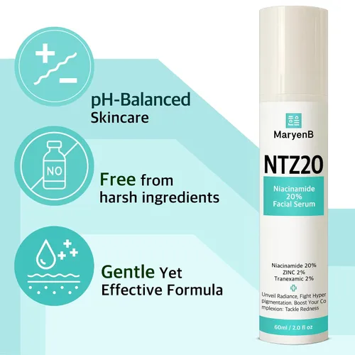 Vista 2 de 20% niacinamida + 2% ácido tranexámico + suero facial PCA de zinc para tonos irregulares, poros y piel propensa a manchas, suero facial hidratante