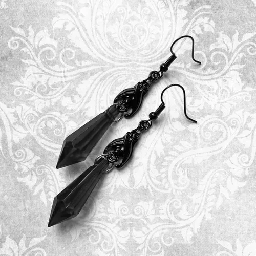 Vista 5 de Aretes de Halloween para mujer, aretes de aro de perlas de sangre de vampiro, aretes góticos de perlas de vampiro, aretes de borla de perlas de Negro