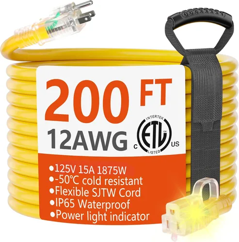 Vista 30 de HUANCHAIN Cable de extensión de 3 pies, calibre 16, negro, para interiores y exteriores, resistente al agua, flexible para clima frío, 3 puntas