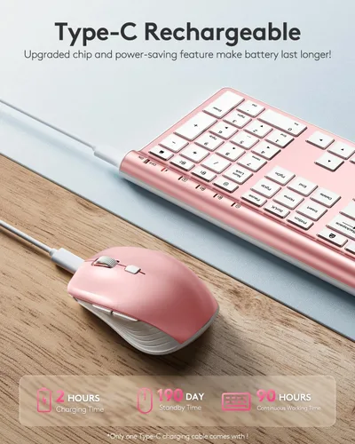 Vista 6 de Samsers Combo de teclado y mouse inalámbricos, ultra delgado, recargable, modo dual (Bluetooth 5.0 x 2 + 2.4 G), juego de teclado y mouse