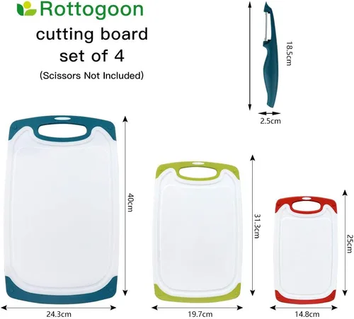 Vista 6 de ROTTOGOON Juego de 4 tablas de cortar y colador de silicona ajustable