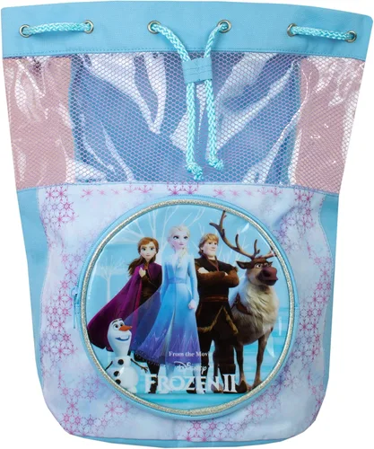 Vista 2 de Disney Bolsa de natación Frozen para niños, Azul Patchwork, talla única , Cordón