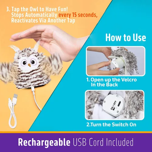 Vista 4 de Kimee Juguete Interactivo para Gatos Recargable Búho Automático que Pía Juguete para Gatitos con Hierba Gatera, Alas que Baten Automáticamente