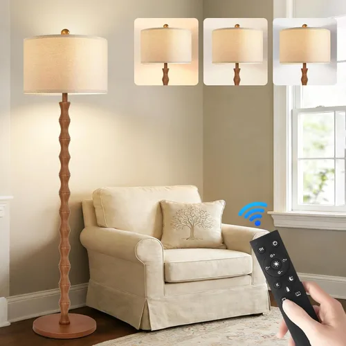 Vista 20 de Lámparas de pie doradas para sala de estar, dormitorio, lámpara de pie de cristal con control remoto y pantalla rosa, lámpara de pie regulable